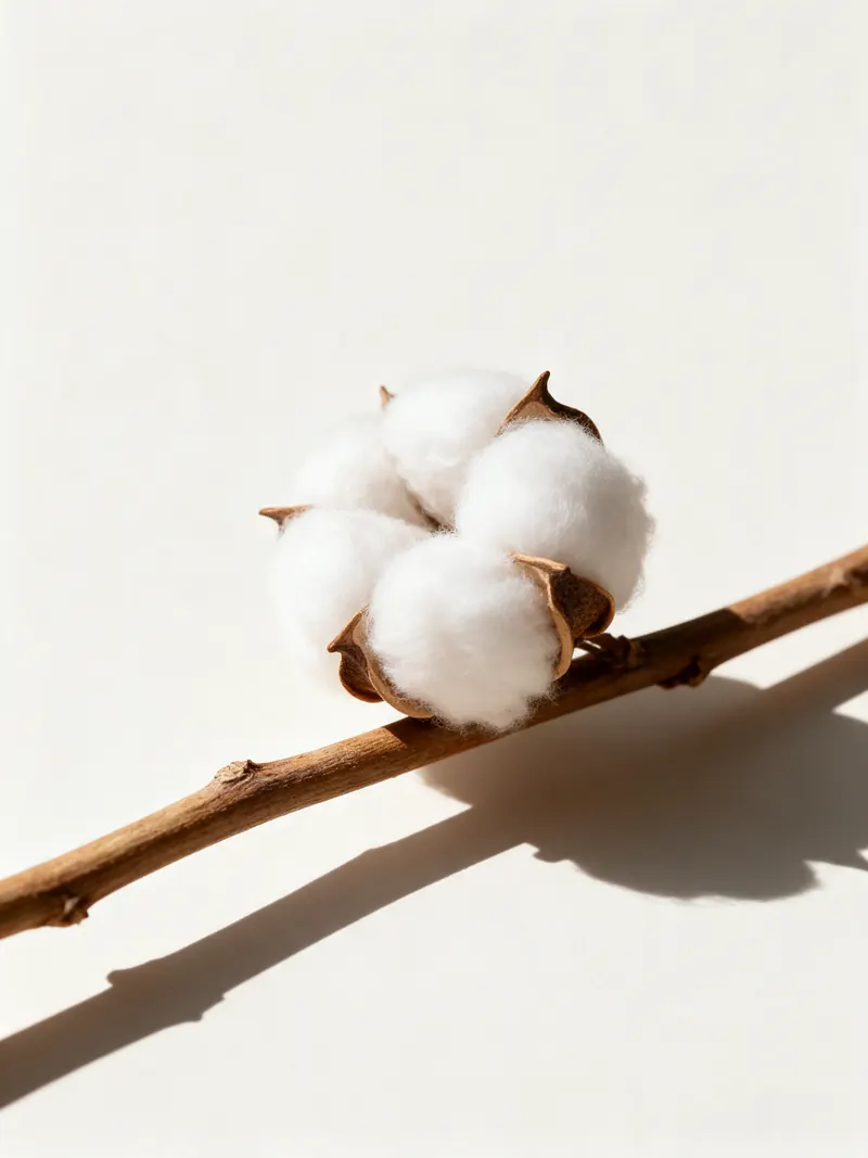 A single open cotton boll on a warm white background.